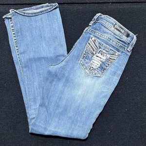 Vigoss Jeans Womens 8 Blue Medium Wash Slim Boot Embellished Rhinestone Denim